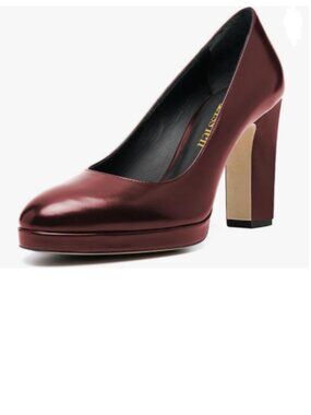 miss left Burgundy Platform Closed Toe Pumps Classic Slip On Chunky Heels Shoe